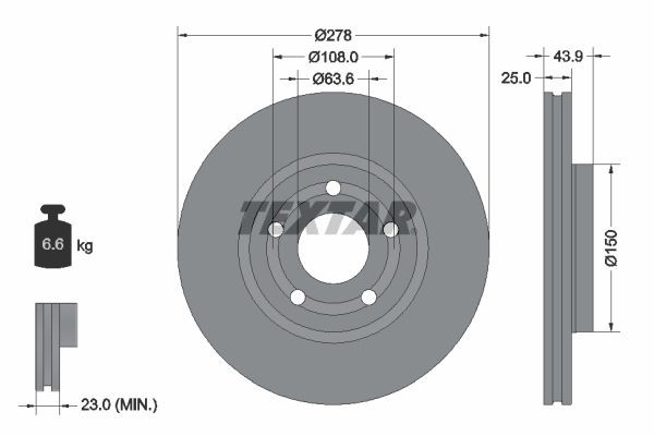 TEXTAR Brzdový kotouč 92327503 TEXTAR 92327503 Brzdový kotouč FORD Puma SUV 1.0 EcoBoost mHEV 155 KS 2021