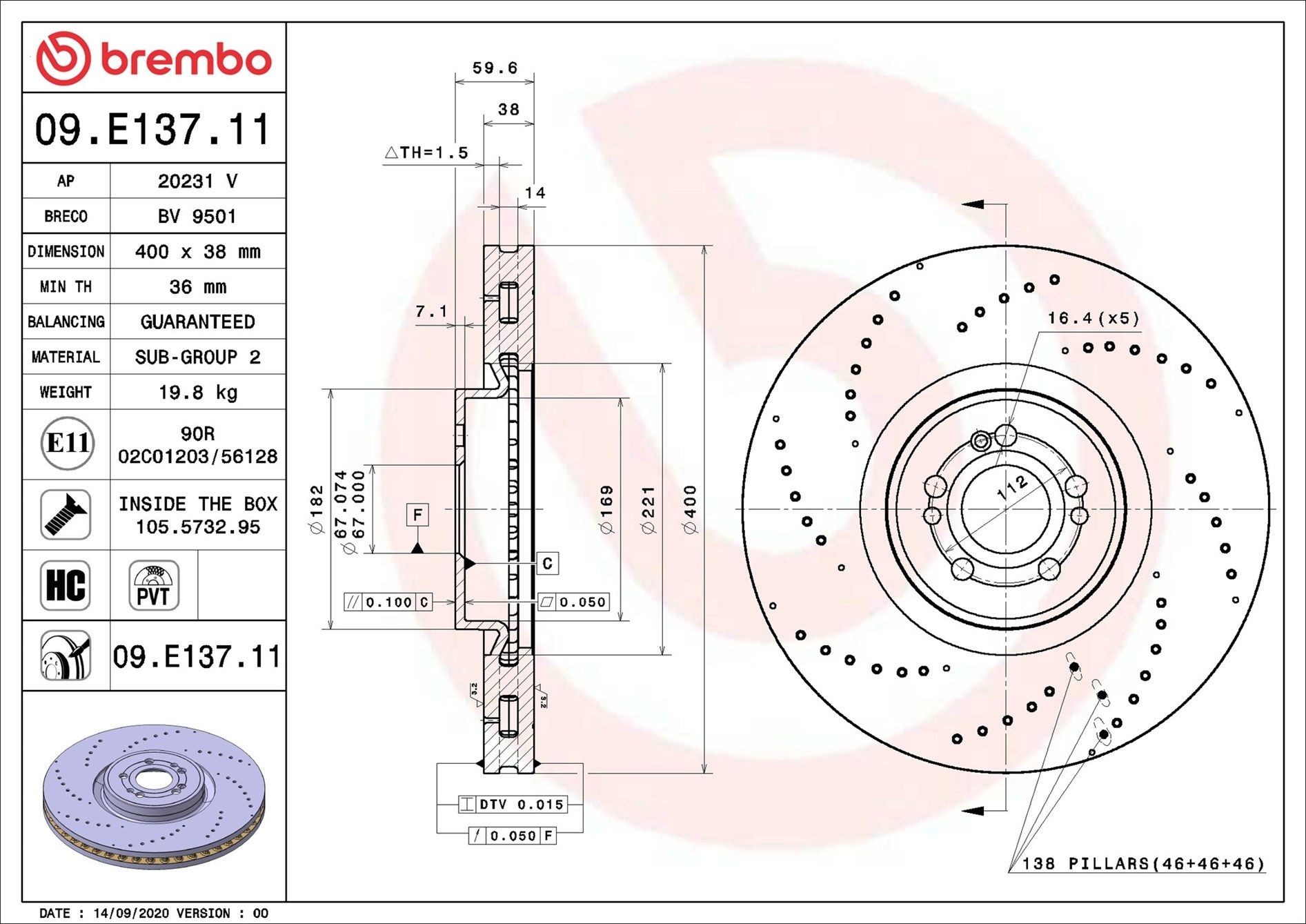 BREMBO Piduriketas 09.E137.11 BREMBO 09.E137.11 Piduriketas MERCEDES-BENZ GLS (X167) 580 EQ Boost 4-matic (167.986, 167.980) 489 hj 2022