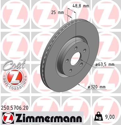 ZIMMERMANN Brake disc 250.5706.20 250.5706.20 ZIMMERMANN performance brake discs for FORD TOURNEO CONNECT