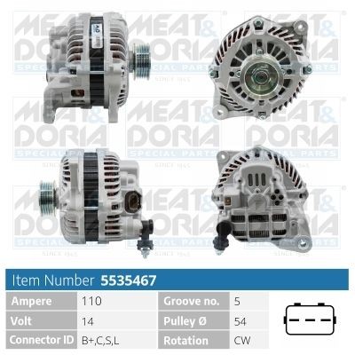 MEAT & DORIA Dynamo / Alternator 5535467 MEAT & DORIA 5535467 Dynamo / Alternator SUBARU Legacy IV Station Wagon (BP) 2.0 GT AWD (BP5) 258 Pk 2006