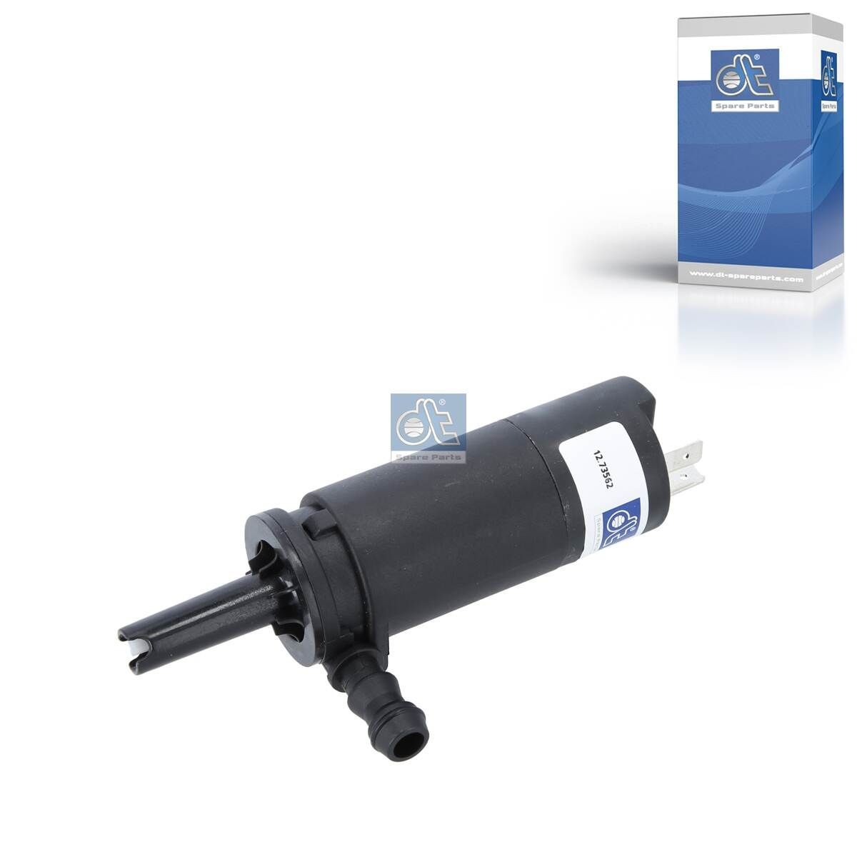 Reinigingsvloeistofpomp, ruitenreiniging DT Spare Parts 12.73562 DT Spare Parts 12.73562: Ruitensproeierpomp Fiat STILO 2004