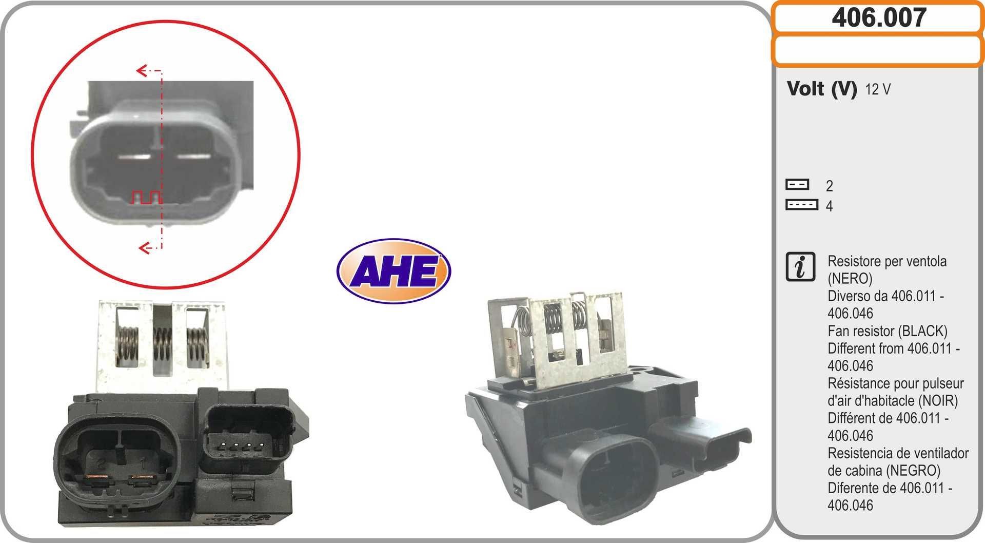 AHE Formotstand, kjølevifte for el-motor 406.007 Viftemotor motstand AHE Peugeot 5008 406.007