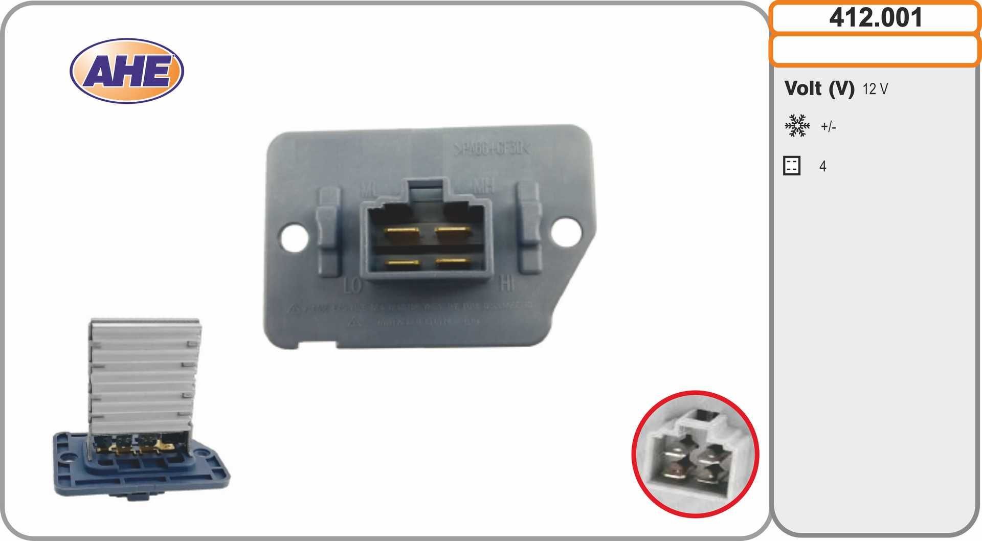 AHE Formodstand, kølerblæser-elmotor 412.001 412.001 Varmemodstand HYUNDAI ix35 AHE