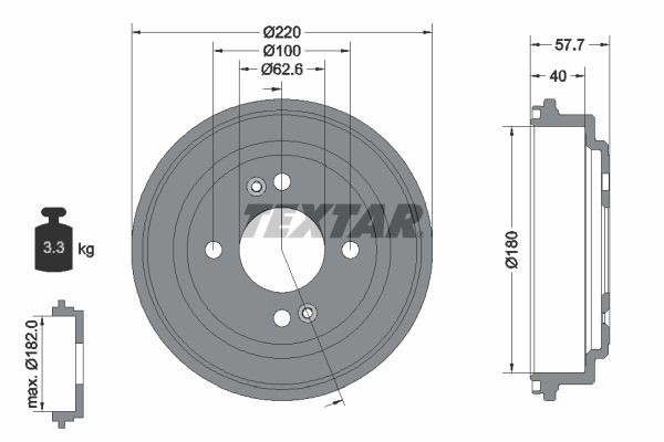 TEXTAR Bremsetromle 94047000 94047000 Tromlebremser HYUNDAI KONA TEXTAR