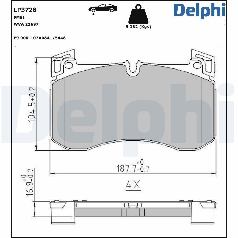 DELPHI Bromsbelägg LP3728 DELPHI LP3728 Bromsbelägg MERCEDES-BENZ EQE SUV (X294) EQE 350+ (294.621) 292 hk 2023