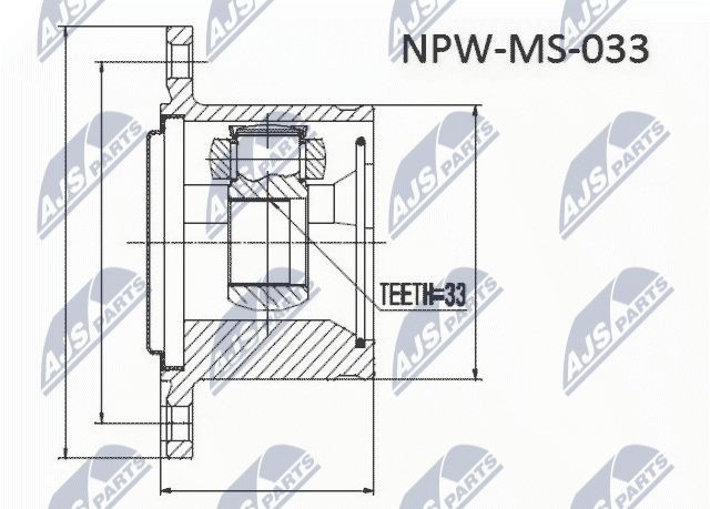 Šarnīru komplekts, Piedziņas vārpsta NTY NPW-MS-054 NTY NPW-MS-054: Pusass šarnīrs Mitsubishi PAJERO 2001