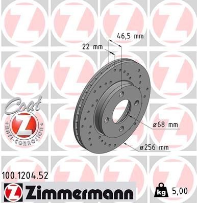 Bremseskive ZIMMERMANN 100.1204.52 ZIMMERMANN SPORT COAT Z 100.1204.52: Bremseskive Audi 80 2005
