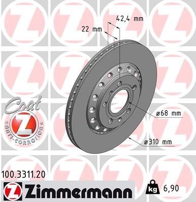 Brake disc ZIMMERMANN 100.3311.20 ZIMMERMANN COAT Z 100.3311.20 2002 VW PHAETON brake discs replacement