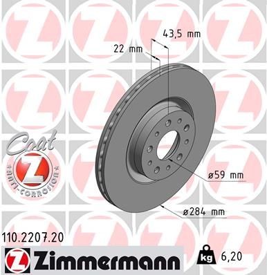 ZIMMERMANN Brzdový kotouč 110.2207.20 ZIMMERMANN 110.2207.20 Športové brzdové kotúče Opel Combo D Van cena