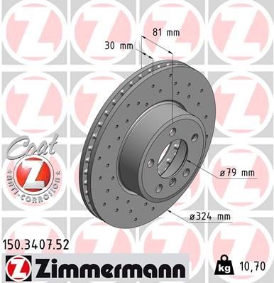 Δισκόπλακα ZIMMERMANN 150.3407.52 ZIMMERMANN SPORT COAT Z 150.3407.52 Δισκόπλακες BMW Σειρά 7 2001