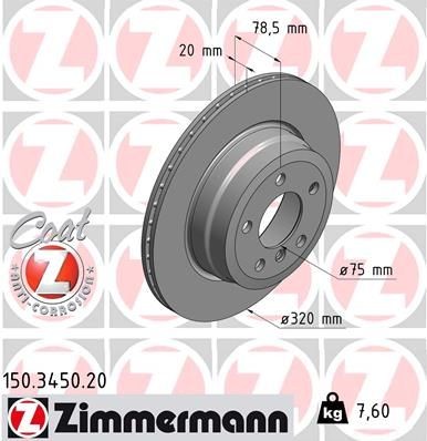 ZIMMERMANN Brzdový kotouč 150.3450.20 ZIMMERMANN 150.3450.20 Kotúče BMW E71 cena