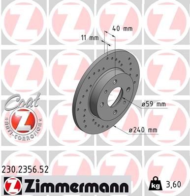 ZIMMERMANN Bromsskiva 230.2356.52 230.2356.52 ZIMMERMANN bromsskivor sport FIAT UNO