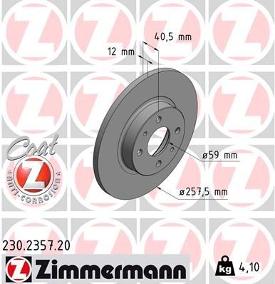 ZIMMERMANN Bremseskive 230.2357.20 Skive ZIMMERMANN Lancia LYBRA COAT Z 230.2357.20