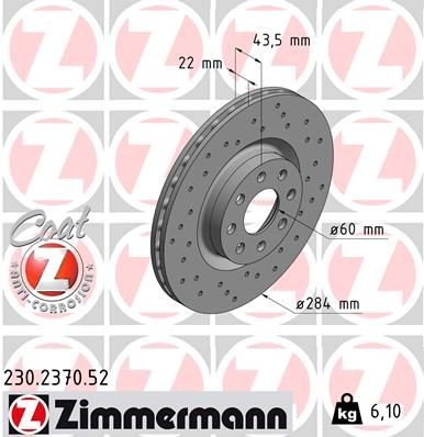Bremseskive ZIMMERMANN 230.2370.52 ZIMMERMANN SPORT COAT Z 230.2370.52 Bremseskive OPEL CORSA 2017