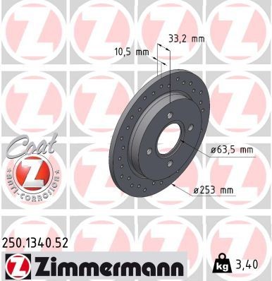 ZIMMERMANN Brzdový kotouč 250.1340.52 Brzdové kotúče ZIMMERMANN Ford MONDEO SPORT COAT Z 250.1340.52