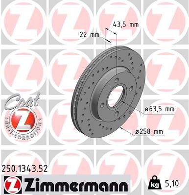 Δισκόπλακα ZIMMERMANN 250.1343.52 ZIMMERMANN SPORT COAT Z 250.1343.52 Δισκόφρενα FORD FIESTA 2007