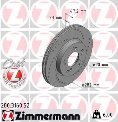 ZIMMERMANN Brzdový kotouč 280.3160.52 ZIMMERMANN 280.3160.52 Brzdový kotouč HONDA Shuttle (RA) 2.2 4x4 (RA2) 139 KS 1997