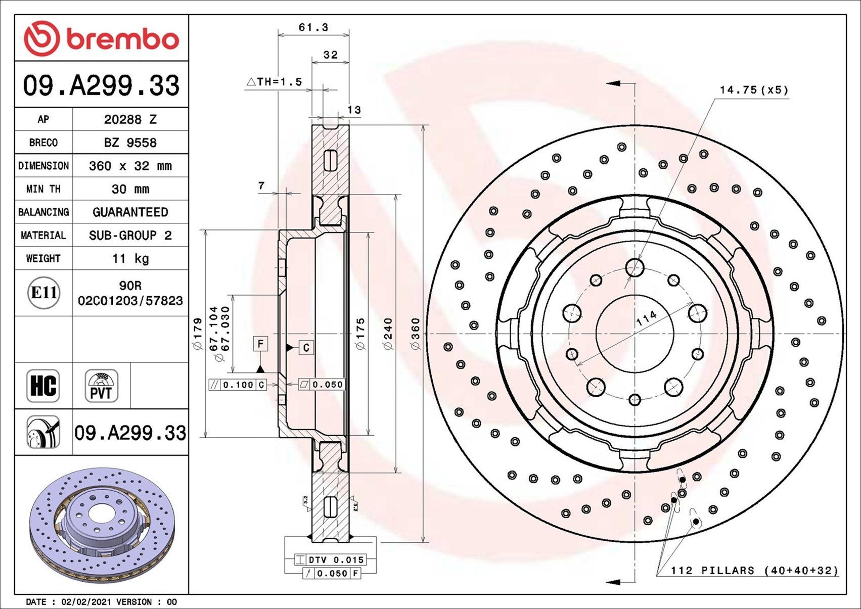 BREMBO Bromsskiva 09.A299.33 Kostnad byta Bromsskivor Maserati 09.A299.33 BREMBO