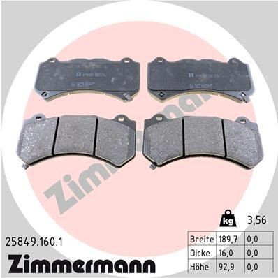ZIMMERMANN Piduriklotsid 25849.160.1 ZIMMERMANN 25849.160.1 originaal Piduriklotsid Nissan GT-R R35 hind