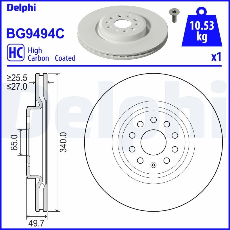 DELPHI Disque de frein BG9494C DELPHI BG9494C Disque de frein SKODA Elroq (PYL) 85 286 CV 2024