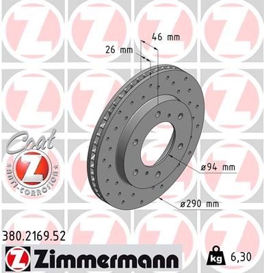 ZIMMERMANN Remschijf 380.2169.52 Mitsubishi COLT Sportremschijven ZIMMERMANN SPORT COAT Z 380.2169.52