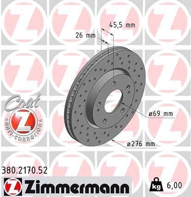 ZIMMERMANN Bremsscheibe 380.2170.52 380.2170.52 ZIMMERMANN SPORT COAT Z Bremsscheiben Mitsubishi Lancer 7 Kosten