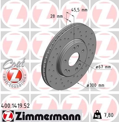 Bremseskive ZIMMERMANN 400.1419.52 ZIMMERMANN SPORT COAT Z 400.1419.52 Bremseskiver MERCEDES-BENZ SL 1999