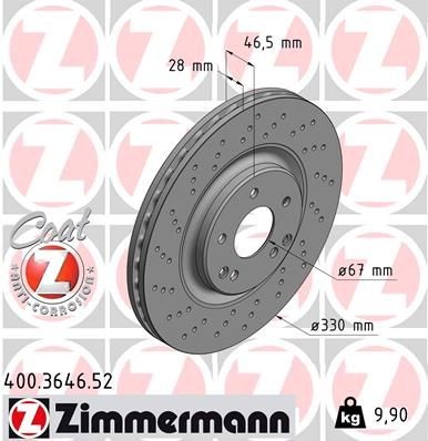 ZIMMERMANN Bremseskive 400.3646.52 ZIMMERMANN 400.3646.52 originale Bremseskiver Mercedes A209 hva koster
