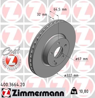 ZIMMERMANN Bromsskiva 400.3664.20 400.3664.20 ZIMMERMANN bromsskivor MERCEDES-BENZ CLC