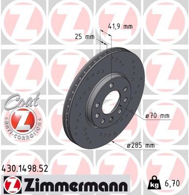 ZIMMERMANN Disco de travão 430.1498.52 Discos de travão desportivos SAAB ZIMMERMANN SPORT COAT Z 430.1498.52