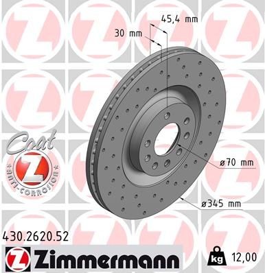 ZIMMERMANN Δισκόπλακα 430.2620.52 ZIMMERMANN 430.2620.52 Αγωνιστικές δισκόπλακες Citroën C15 γνήσια