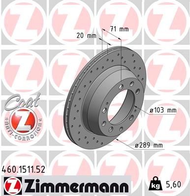 ZIMMERMANN Bromsskiva 460.1511.52 ZIMMERMANN 460.1511.52 Bromsskiva PORSCHE 924 Coupe 2.0 116 hk 1977