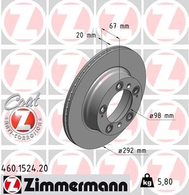 ZIMMERMANN Δισκόπλακα 460.1524.20 ZIMMERMANN 460.1524.20 Δισκόπλακα PORSCHE 356 Coupe B 1600 60 PS 1962