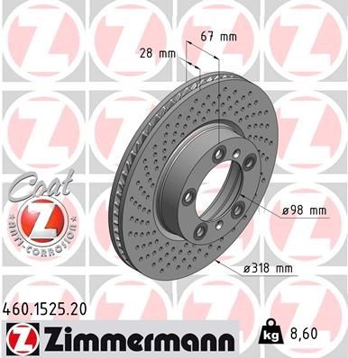 ZIMMERMANN Disque de frein 460.1525.20 ZIMMERMANN 460.1525.20 Disque de frein sport PORSCHE Boxter Spyder (987) pas cher