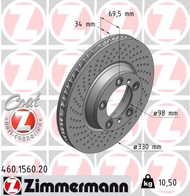 Bremseskive ZIMMERMANN 460.1560.20 ZIMMERMANN COAT Z 460.1560.20 Bremseskive bag og foran Porsche 911 2009