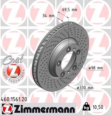 Brake disc ZIMMERMANN 460.1561.20 ZIMMERMANN COAT Z 460.1561.20 2017 PORSCHE 718 brake discs replacement