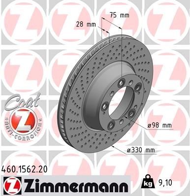 ZIMMERMANN Bremseskive 460.1562.20 ZIMMERMANN 460.1562.20 Bremseskive PORSCHE 911 Coupé (991) 4.0 GT3 RS / R 500 hk 2016