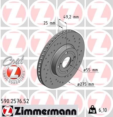 Bremseskive ZIMMERMANN 590.2576.52 ZIMMERMANN SPORT COAT Z 590.2576.52 Bremseskiver TOYOTA COROLLA 2000