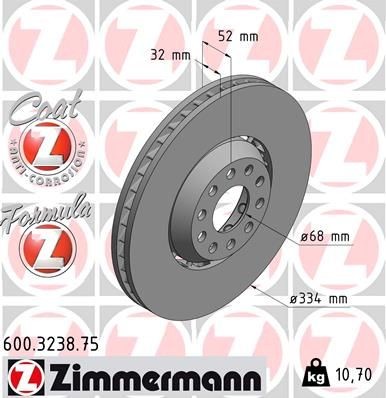 ZIMMERMANN Jarrulevy 600.3238.75 Jarrulevy ZIMMERMANN FORMULA Z COAT Z 334x32mm, 10/5, 5x112, Tuuletettu, kaksiosainen jarrulevy, uiva jarrulevy, Alumiininen jarrulevykammio