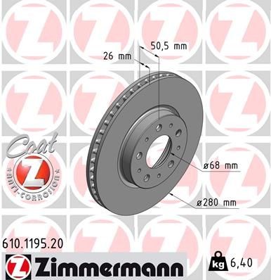 ZIMMERMANN Remschijf 610.1195.20 ZIMMERMANN 610.1195.20 Sportremschijven Volvo C70 Coupe prijs