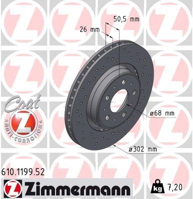 ZIMMERMANN Remschijf 610.1199.52 ZIMMERMANN 610.1199.52 Remschijf Volvo S70 originele