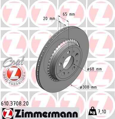 ZIMMERMANN Bremseskive 610.3708.20 Sports bremseskiver ZIMMERMANN Volvo S60 COAT Z 610.3708.20