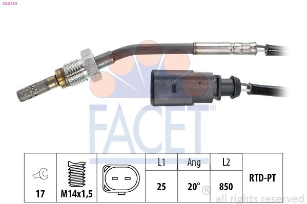 FACET Devējs, Izplūdes gāzu temperatūra 22.0319 Izplūdes gāzu temperatūra devējs FACET ALFA ROMEO 22.0319