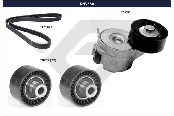 HUTCHINSON Ozubený klinový remeň - Sada KHV 280 Sada klinového rebrovaného remena HUTCHINSON IVECO KHV 280