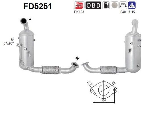 Filtro de partículas AS FD5251 AS FD5251: Filtro de fuligem partículas sistema de escape Volvo S60 2012