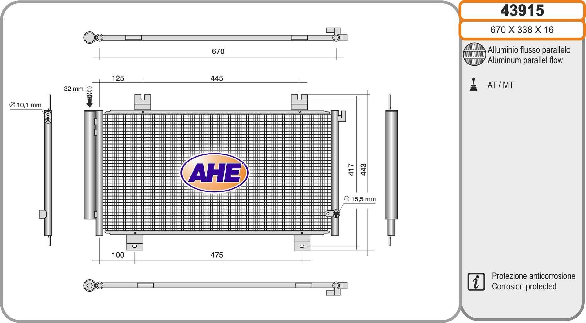 AHE Kondenzátor klimatizácie 43915 43915 Kondenzátor klimatizácie HONDA FR-V AHE