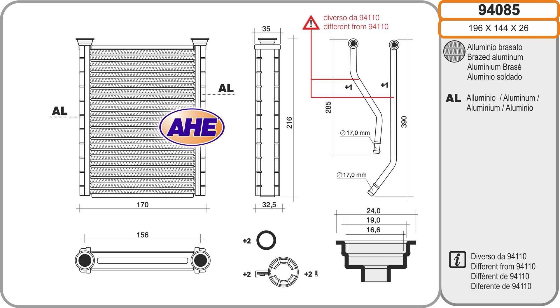 AHE Varmeapparat register 94085 AHE 94085 Varmeregister Daihatsu Applause A101 billige