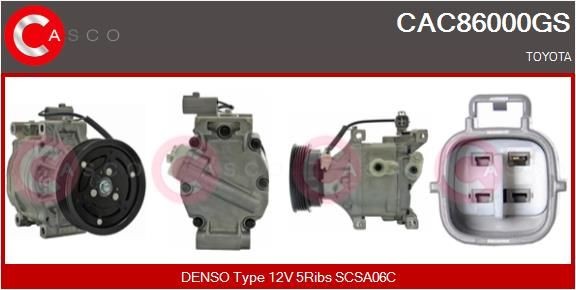CASCO Compresor, aire acondicionado CAC86000GS Climatización TOYOTA Corolla IX Berlina (E120): Compresor, aire acondicionado CASCO CAC86000GS