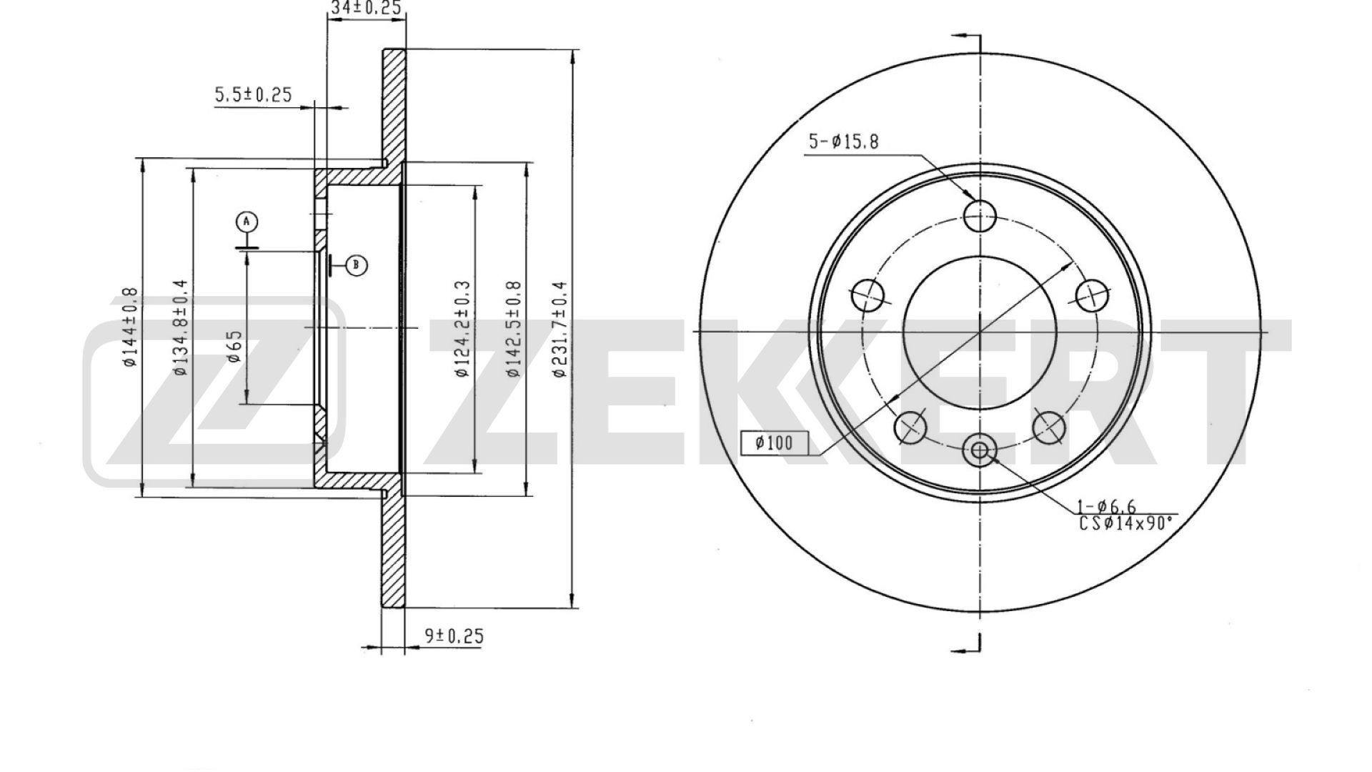 ZEKKERT Brzdový kotouč BS-5032B Brzdové kotúče ZEKKERT Audi A4 BS-5032B