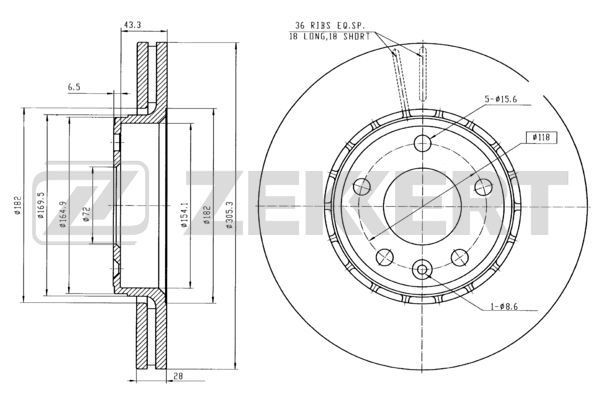 ZEKKERT Disque de frein BS-5141B BS-5141B Disques de frein RENAULT KOLEOS ZEKKERT